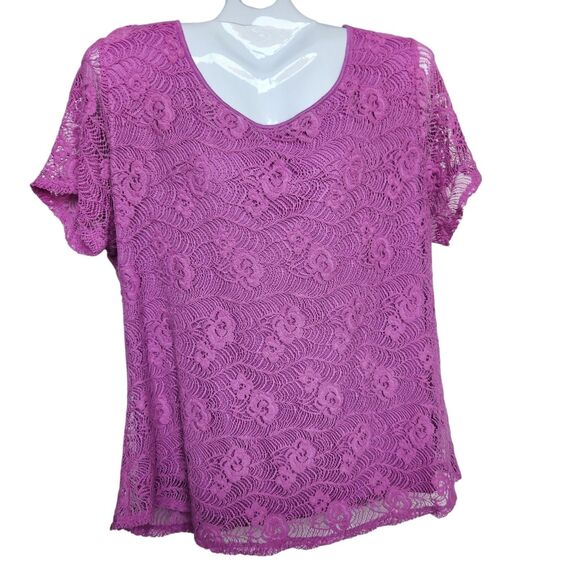 Leo & Nicole Tops - Leo & Nicole Magenta Rose Lace Blouse XXL Whimsigoth Cotton Blend Romantic Goth